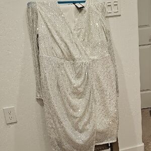 City Chic Blue and White Ruffled Tiered Gown